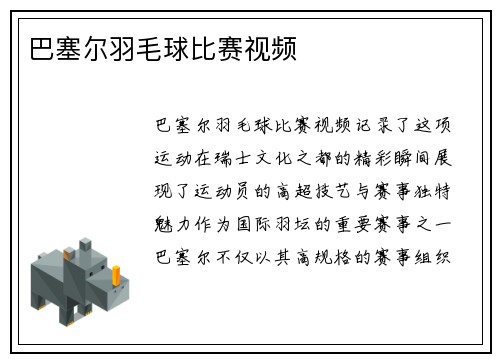巴塞尔羽毛球比赛视频